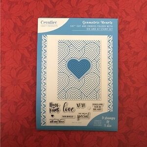Creative Craft Geometric Hearts Cut and Emboss Folder, Stamps and Die